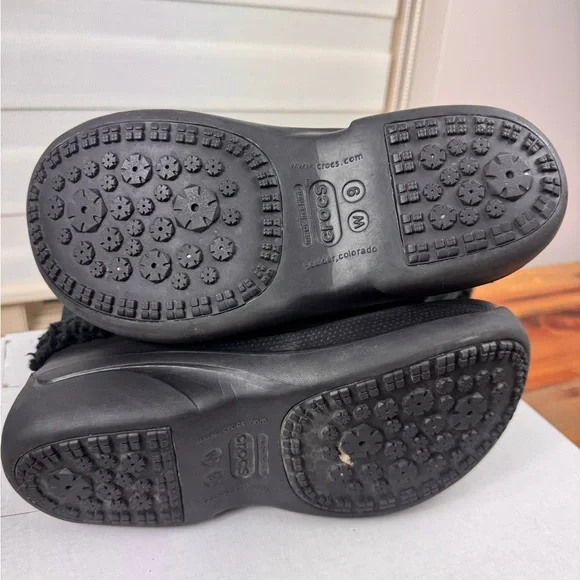 Crocs Womens Nadia Boots Black Faux Sherpa Fur Lined Rubber Winter Pull On 9 - Picture 7 of 9